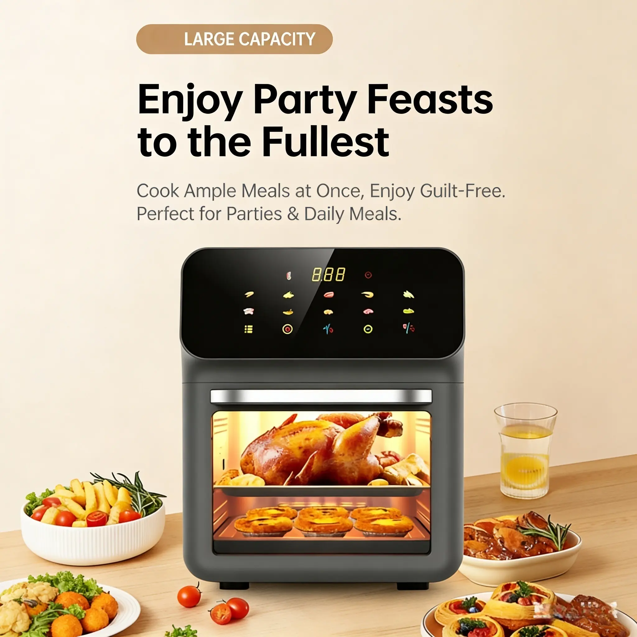 electric, air, fryer, Countertop Oven Set, 10-in-1 Multifunctional Air Fryer Toaster Combo, Roast, Bake, Roast, Reheat, No Frying, Stainless Steel, LED Digital Touch Screen, Visible Window, Healthy Cooking, Space Saving Design 13L