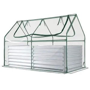 COSTWAY 3-in-1 Raised Garden Bed with Greenhouse Cover, Galvanized Metal Planter Box Kit with Dual Roll-Up Screen Windows, Open Bottom, Outdoor Mini Greenhouse for Vegetables, Flowers & Herbs