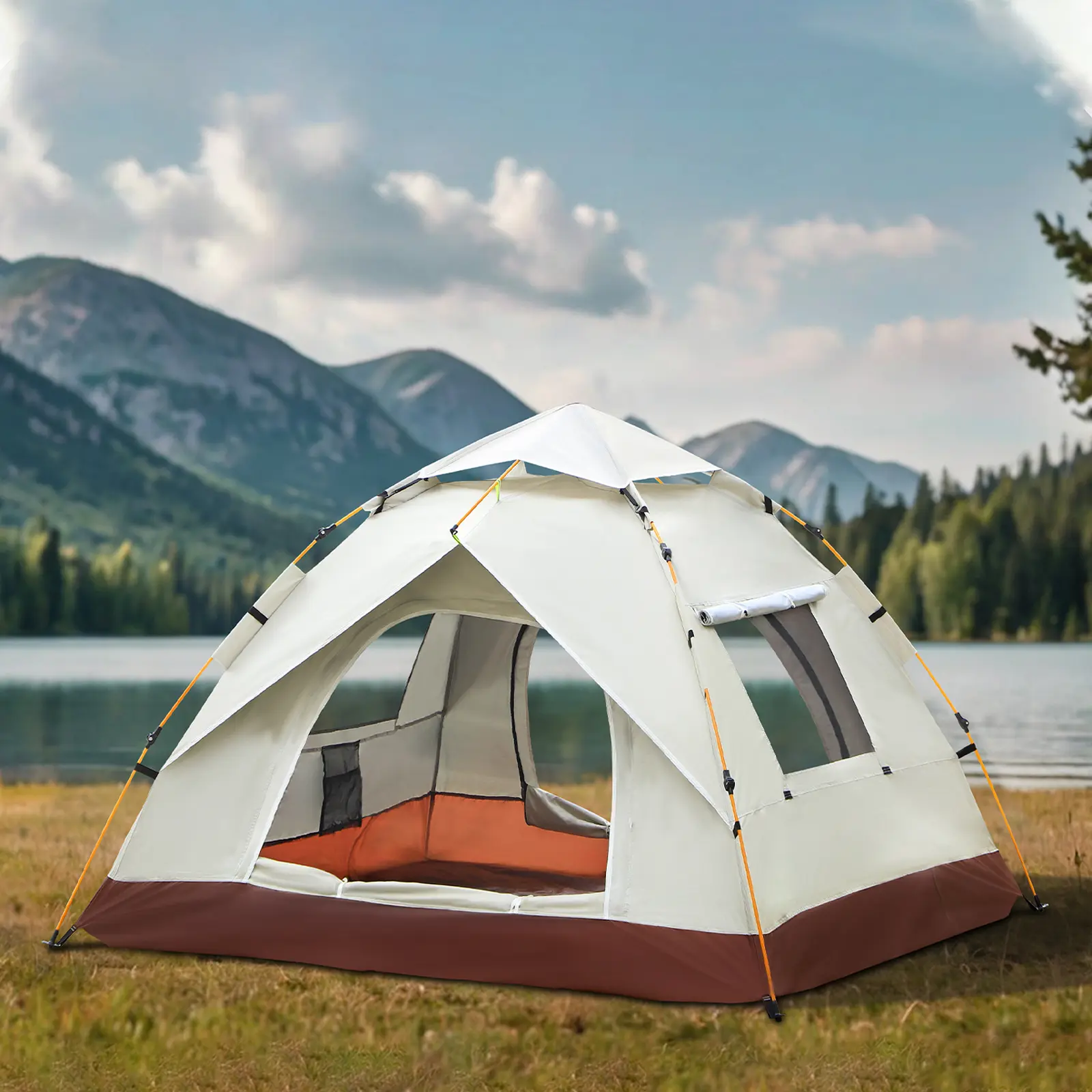 3-4 People Dome Camping Tent - Easy Pop-Up Double Layer PU2000 UV Waterproof Insect-Proof Reliable Shelter with 2 Doors, 2-Window Venting, Breathability, Roomy Space for Outdoor Enthusiasts, Backpacking