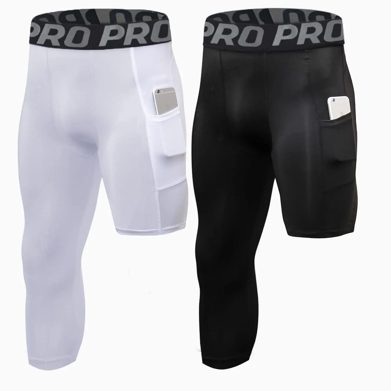 2 Pack Mens Compression Pants - 3/4 Length Quick Dry Sports BaseLayer - One Leg Compression Tights for Basketball Workout Leggings Fitness Trousers Fitness Summer Bottoms Athletic Techwear