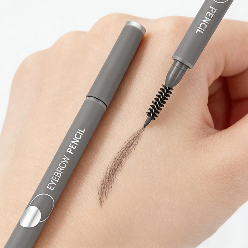 MINISO Slanted Tip Dual Tone Brow Pencil (Black Grey + Ash Brown), Long Wearing Smudge Proof Eyebrow Makeup Tool TikTok Hot Must-Have,Waterproof/Smudge Proof/Long Lasting