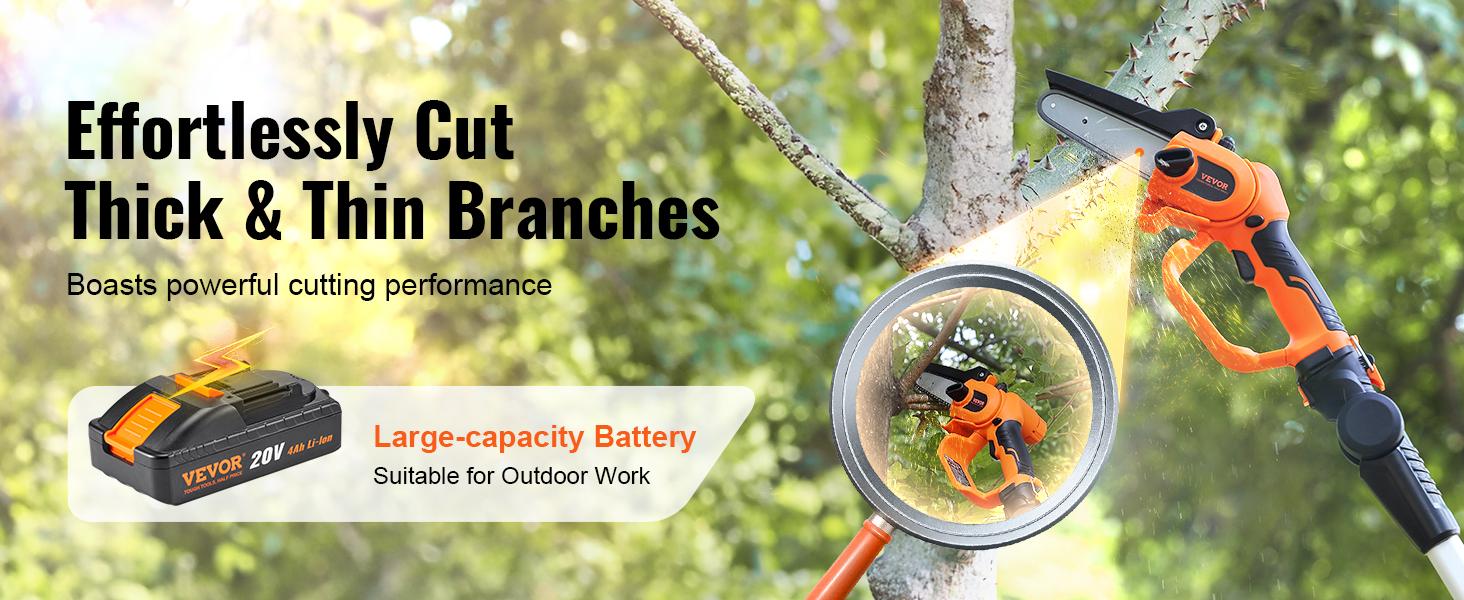 VEVOR 2-in-1 Mini Chainsaw, TikTokShopBlackFriday, 20V 4Ah Battery Pole Chainsaw, 5" Cutting Capacity 8 ft Reach Pole Saw for Branch Cutting & Tree Trimming VEVOR 2-in-1 Mini Chainsaw, TikTokShopBlackFriday, 20V 4Ah Battery Pole Chainsaw, 5" Cutting Capacity 8 ft Reach Pole Saw for Branch Cutting & Tree Trimming