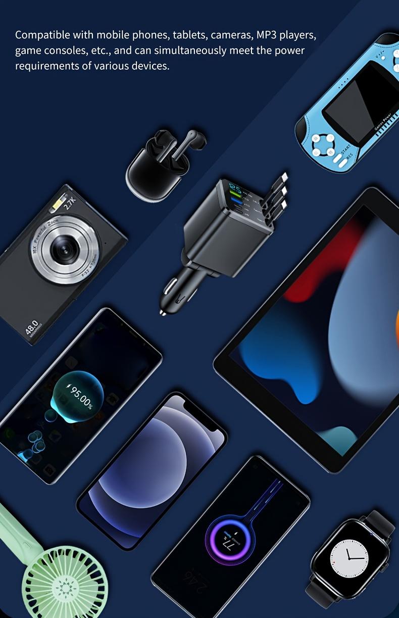 Best-Selling 8-in-1 Car Charger with Retractable Cables, Smart LED Display & 180° Rotation, PD Fast Charging for iPhone, Type-C & Android Devices Multi-Port USB Hub Compact Plug & Play Design Voltage Monitor Perfect for Travel, Daily Driving & Road Trips Best-Selling 8-in-1 Car Charger with Retractable Cables, Smart LED Display & 180° Rotation, PD Fast Charging for iPhone, Type-C & Android Devices Multi-Port USB Hub Compact Plug & Play Design Voltage Monitor Perfect for Travel, Daily Driving & Road Trips