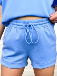 Zenana It's Not Over High-Rise Periwinkle Shorts - Soft Knit, Very Stretchy, Fitted Waistband, Front Pockets, True to Size, Casual Fit