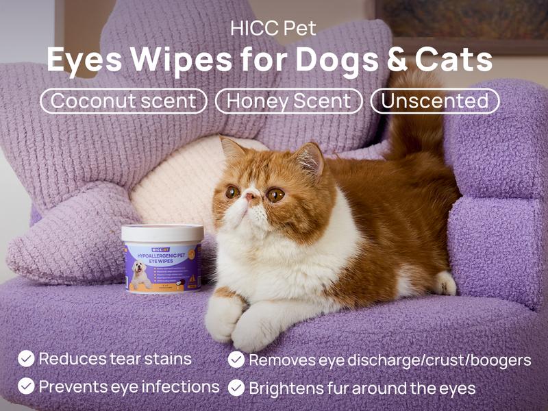 Eye Wipes for Dogs & Cats, HICC PET Hypoallergenic Dog Eye Wipes Cleaner, Natural Cleaning Grooming Pet Wipes Gently Remove Tear Stain, Eye Debris, Discharge, Mucus, Non-Irritating, Unscent, 100 PCS Large  Pet Grooming Eye#petlife