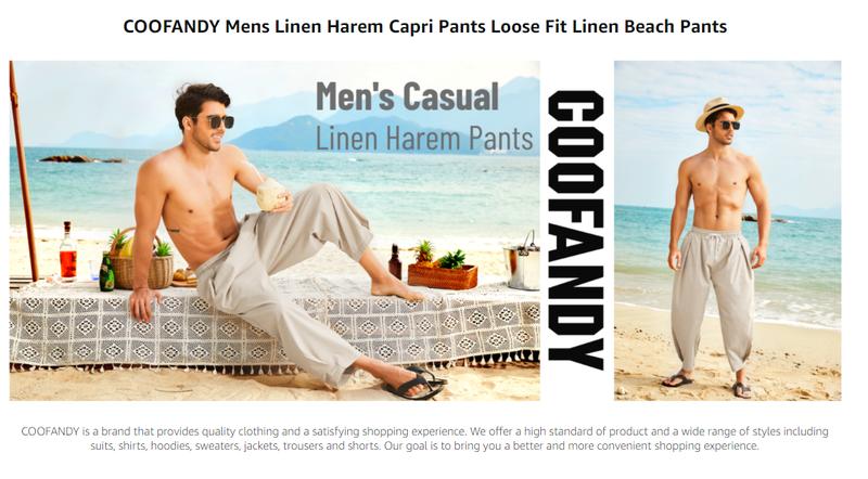 COOFANDY Men's Cotton Linen Harem Pants Drawstring Casual Soft Pants Machine Washable Loose Fit Cropped Trousers with Side Pockets & Back Pocket for Everyday Wear