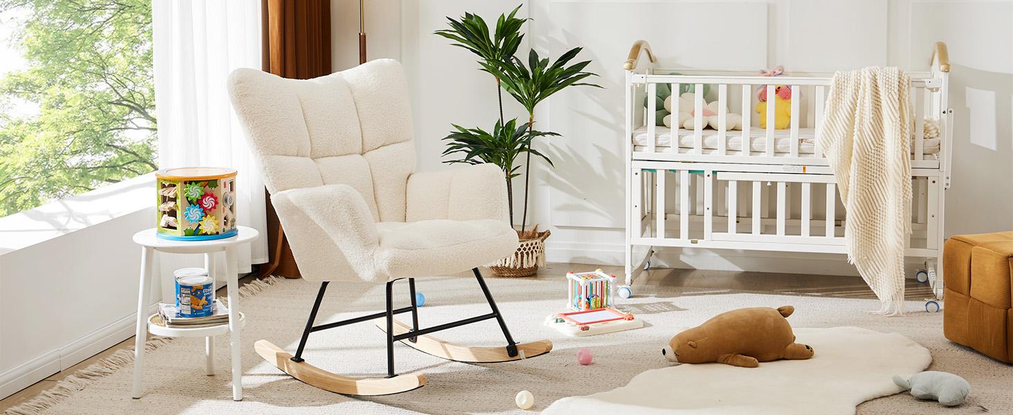 Modern Teddy Fabric Chair for Mom, Accent Upholstered Rocker Glider Chair with High Backrest for Bedroom Living Room