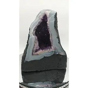 AAA+ Twisting Amethyst Cathedral with Blue Banded Agate Druzy – Brazilian Amethyst Geode – 11.93 lbs