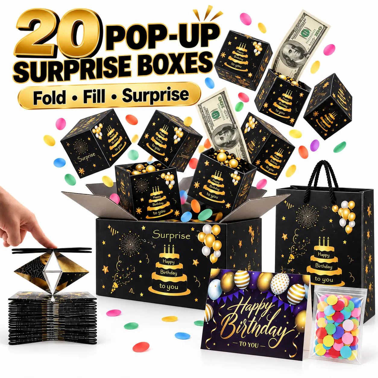 Luxury Paper Surprise Pop-Up Money Gift Box, Creative Folding Bounce Envelope Box for Birthday Favors, Custom Meaningful Novelty Party Gifts, Unique Birthday Occasions