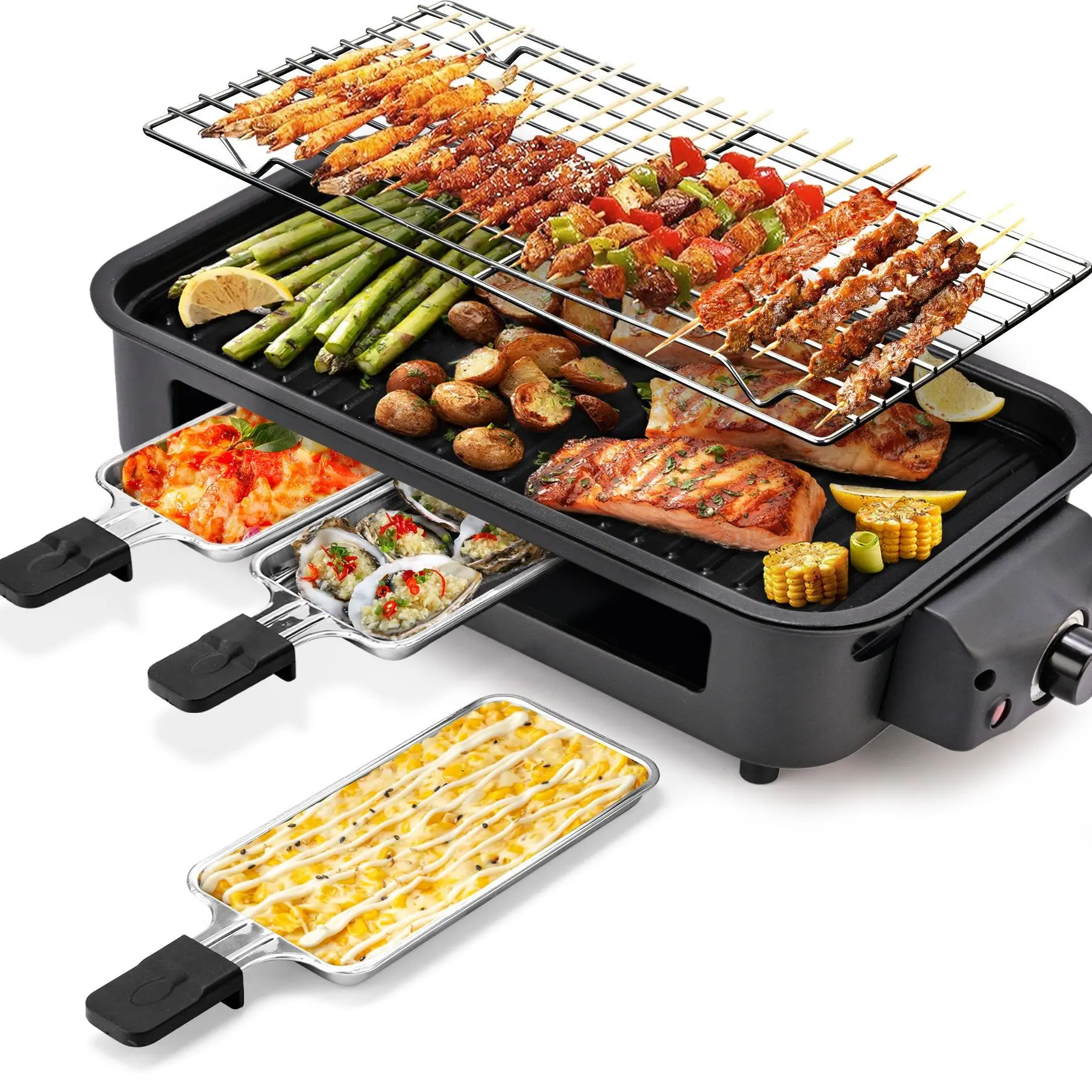 Pukomc 1500W Smokeless Griddle Grill, Indoor Electric Tabletop Appliance with Non-Stick Removable Cooking Plate, Dishwasher Safe Portable Household Tool for Couples’ Healthy Meals, Parties & Family Fun, Kitchen Supplies