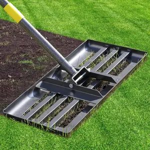 Lawn Leveling Rake - Heavy Duty 17"x10" Stainless Steel Leveler Plate,Reinforced Welds,Adjustable Handle, Anti Flipping Smooth Edge,for Soil, Dirt,Ground,Backyard Top Dressing,Landscaping