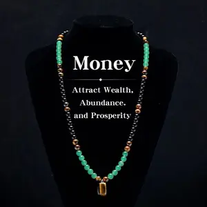 KC Money Attraction Necklace With GreenAventurine & Tiger Eye Pendant Healing Crystal Stone ，Anniversary, Vacation &Theme Parties Jewelry Charms Abundance Crystal bracelet，Long Chain，Sweater chain，Ideal Gift Jewelry for Men and Women