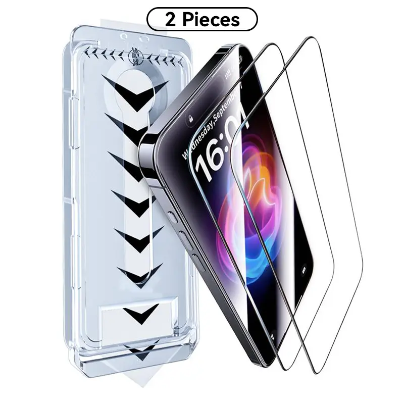 [2PCS] One Fish  Screen Protector-Dust-free Applicator,for iPhone, Samsung, Crystal Clear,Headset Covered Fully Protection,  electroplated oleophobic layer