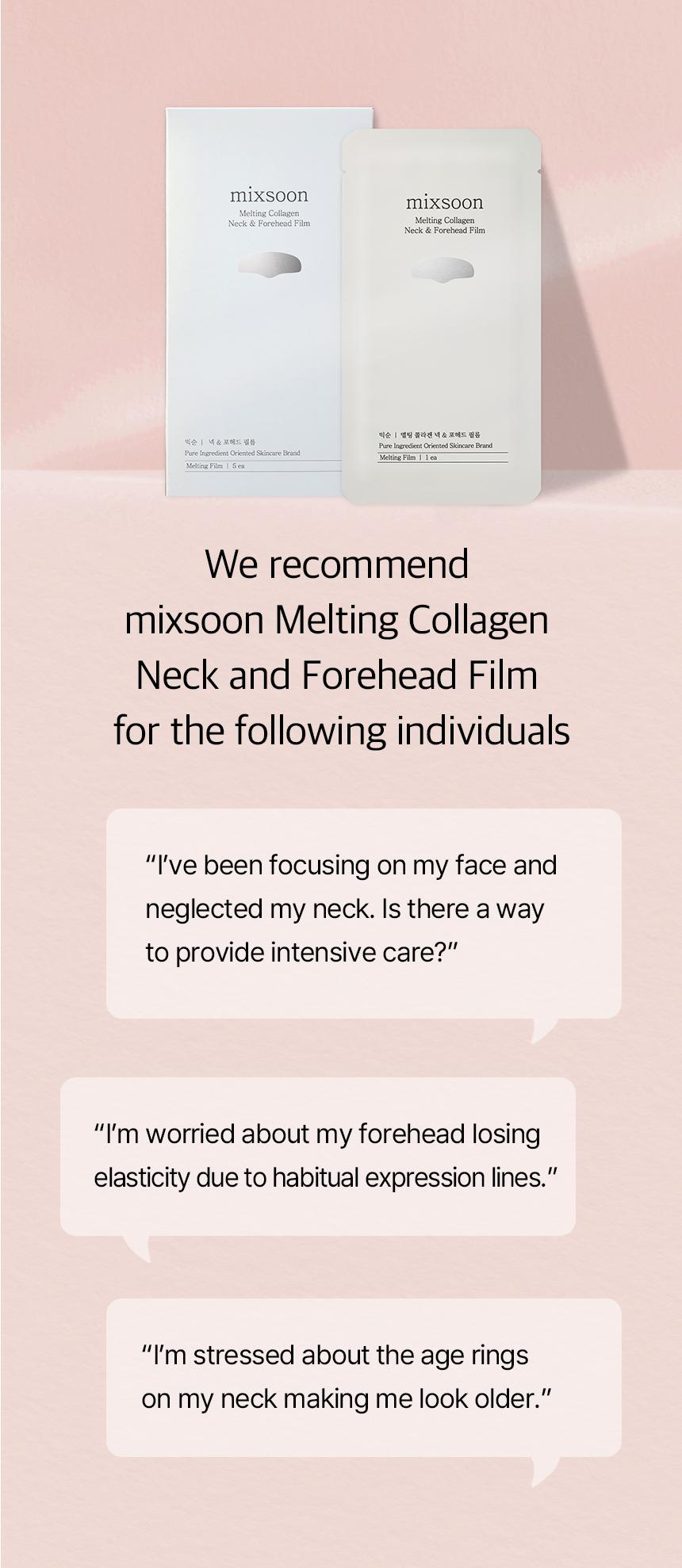 [mixsoon Official Shop] Melting Collagen Neck & Forehead Film 5ea - Smooth & Firm Collagen Neck & Forehead Film, Korean Skincare for Glass Skin