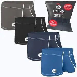 3 inch Nylon Boxer Briefs A B C or D Pouch 4 pack Black/Dark Blue/Blue/Grey Clothes Menswear Ball Big Underwear Sexy Stretchy Silk Straight Sweat