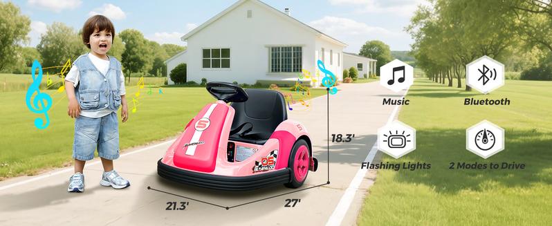 12V Kids Bumper Car with Big Wheel, 2.2 Mph Max,Ride on toys for Toddlers with Remote, Baby Bumping Toy Car with DIY Stickers,360 Degree-Spin, Music, Bluetooth,LED Lights