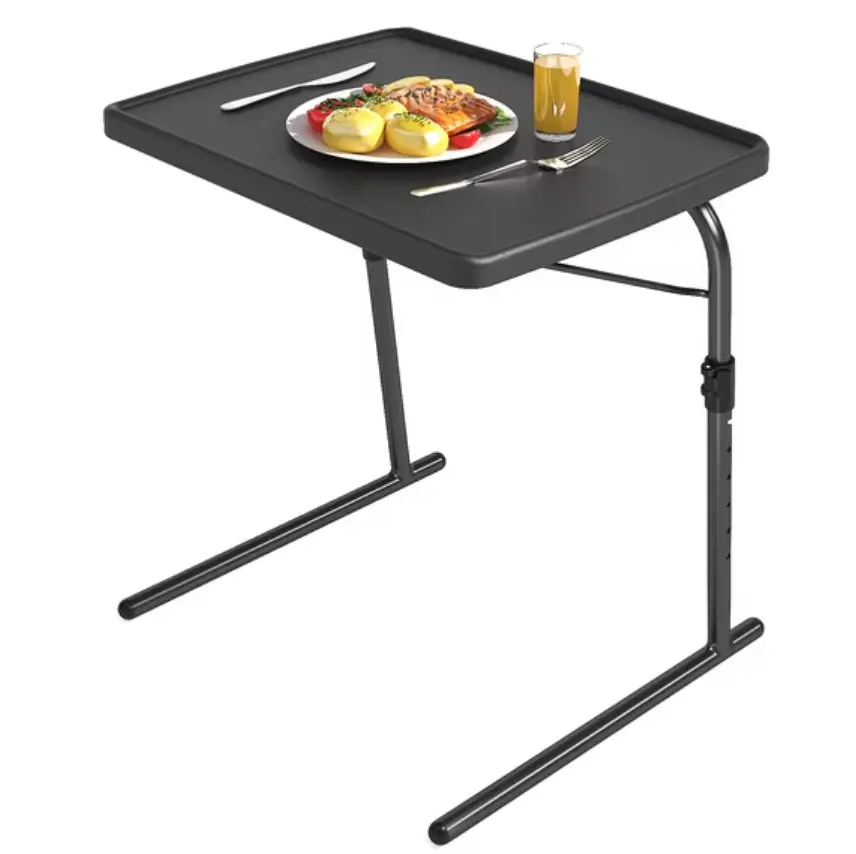 Foldable Adjustable Rectangular TV Tray Table - 6-Height, 3-Tilt Angle Modern Indoor Furniture with XL Surface, Steel Tube Portable Couch Desk for Eating, Working, Black