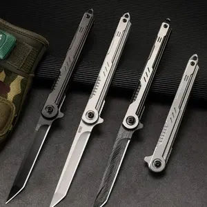 Tactical Slim Folding Knife with M390 Blade - Ultra-Lightweight EDC Pocket Knife for Camping, Fishing & Survival. Unique Feather Pattern Design Outdoor Tool. Best Gift for Men.
