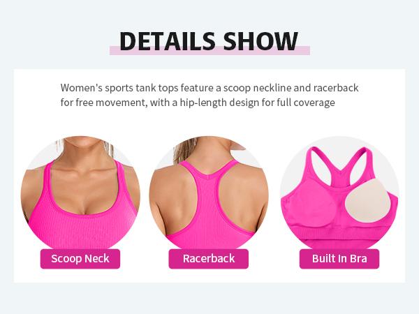 ATTRACO Women's Two-Piece Ribbed Sports Tank Top Set with Built-in Bra Fitted Racerback Design Round Neck for Sports Activities SpringStatements