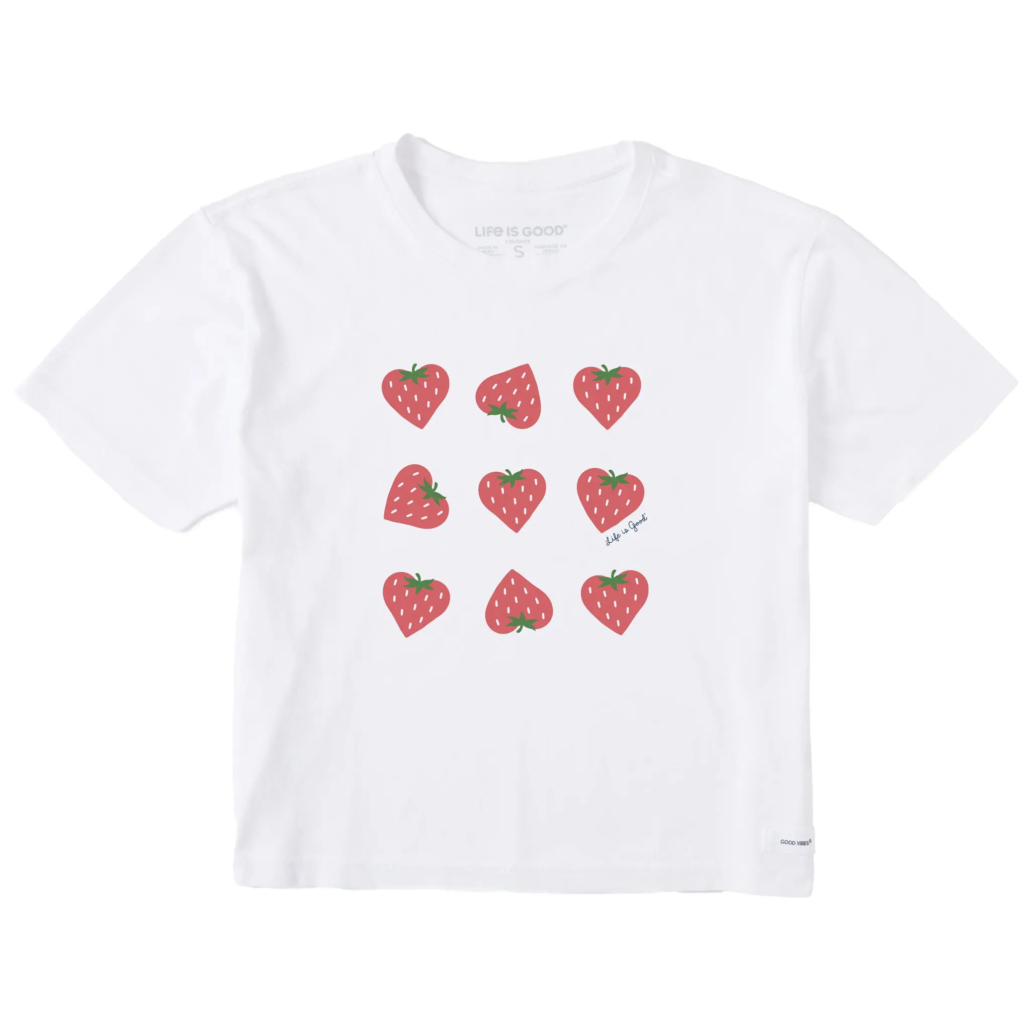 Women's Nine Strawberry Hearts Short Sleeve Crusher Boxy Tee