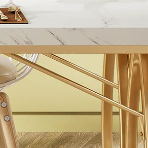 Tribesigns Modern Dining Table for 4-6 People, 63" Large Rectangular Kitchen Table with Faux Marble Tabletop and Gold Geometric Legs, Unique Dinner Table Kitchen & Dining Room Furniture(No Chairs))