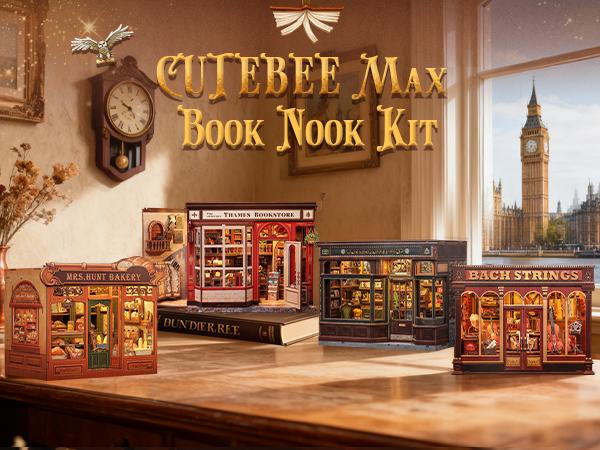 CUTEBEE British Thames Bookstore Book Nook Kit - DIY Miniature Dollhouse 3D Wooden Puzzle for Adults, Cozy Library Bookshelf Decor, Perfect Gifts for Family Friends
