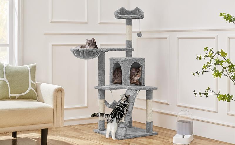 Yaheetech Cat Tree for Home, 54/34 Inch Multi-Level Cat Tower with Condo, Hammock, Tunnel & Scratching Post
