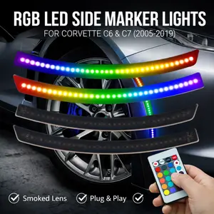 RGB LED Side Marker Lights (4-Pack) for Corvette C6, C7 (2005-2019) - Smoked Lens, Plug & Play, Remote-Controlled, 16-Color Automotive Decorative Car Lights