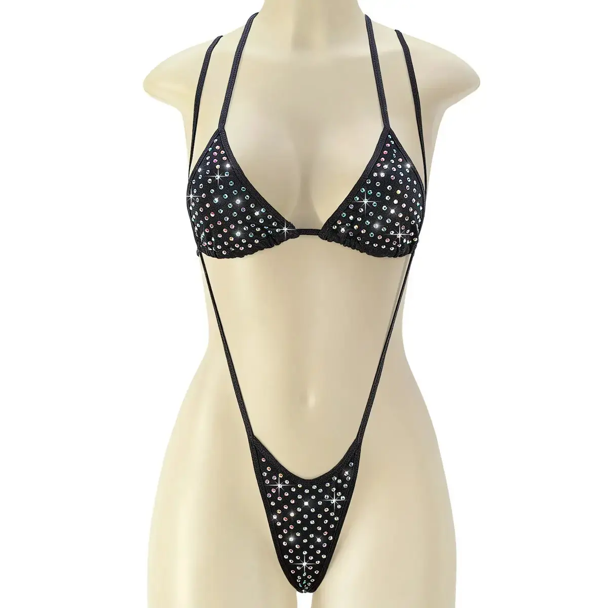 Pleaser Bella-01RS Women's Rhinestone Two-Piece Dance Set Black