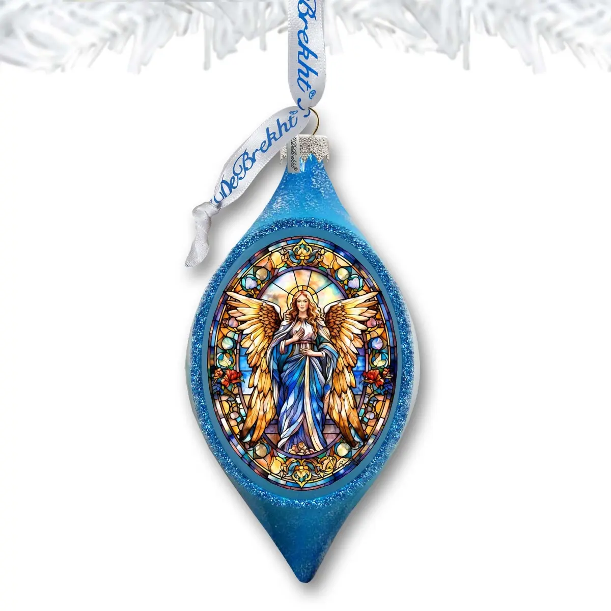 Designocracy 757-044 4x3 in. Satin-Painted Angel of the Sea Drop Glass Ornament - Nativity Theme, Angel Motif, Hand-Painted Art, Handblown Glass Indoor Christmas Tree Holiday Decoration