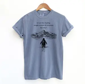 But Why Penguin Meme Comfort Colors Tshirt - Sad Penguin Mountains Graphic Tee - Trendy Nihilist Penguin Tee