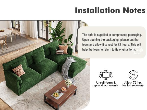 【2 Packages Shipping】ABCASA 113" Modular Sectional Sofa, Comfy Cloud Modern Couch, L Shaped Deep Seat Sofa Couches for Living Room, 4-Seater Modern Sofa with Movable Ottoman, DIY Combination, Chenille, Living Room Furniture