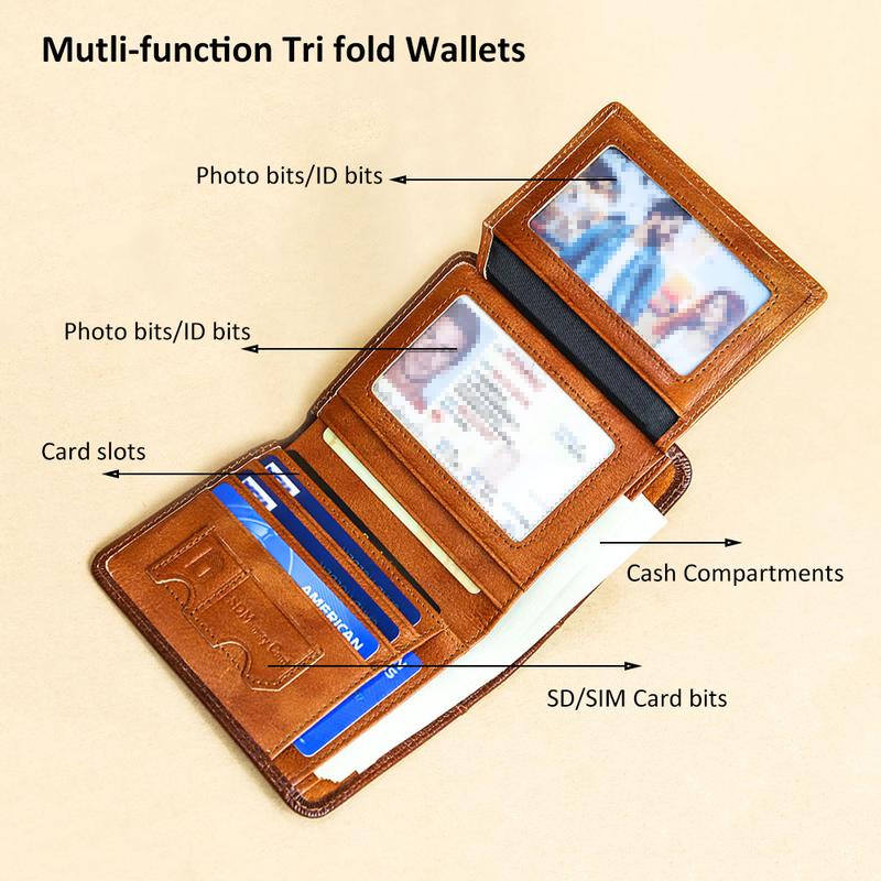 CIEPHIA Genuine Leather Rfid Wallets for Men Vintage Short Multi Function ID Credit Card Holder Money Bag Ideal Gift