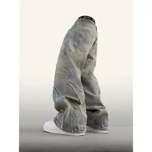 2025 American  Fashion Patch Baggy Casual Jeans For Men And Women Y2K High Street Harajuku High Waist Wide Leg Denim Trousers