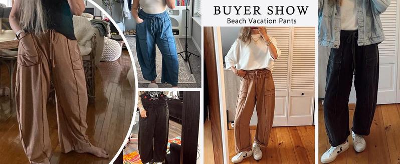 Tanming Women's  High Waisted Barrel Sweatpants Baggy Wide Leg Drawstring Joggers with Pockets and Seam Stitch Details | Regular Lined for Fall & Spring, Cozy Fleece Lined for Winter