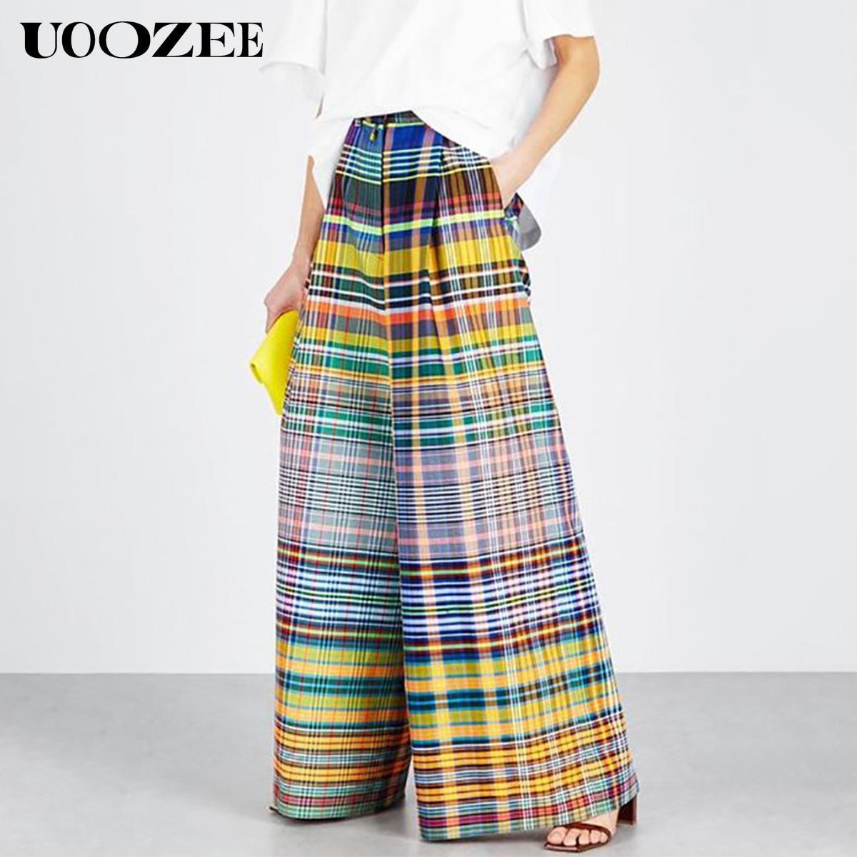 Women's Spring Fashion Women's Wide Leg Chic Wide Leg Checkerboard Print Casual Pants, Slightly Smaller Size, Comfortable for Daily Commuting