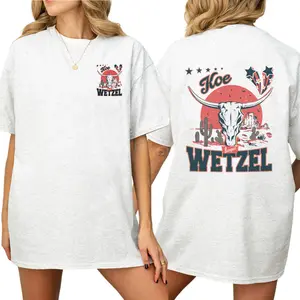 Koe Wetzel Bullhead Cowboy Printed T-Shirt Western Retro Design Two Sided Soft Cotton Comfortable Country Style Casual Wear