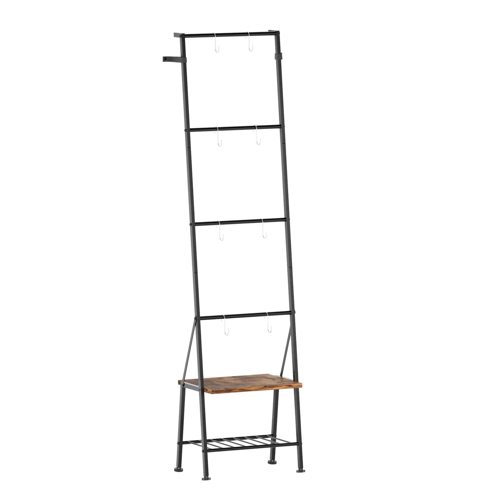 Farmhouse Blanket Ladder Organiser - Decorative Ladder Shelf with Storage Shelf, Hooks, Towel Holder Rack