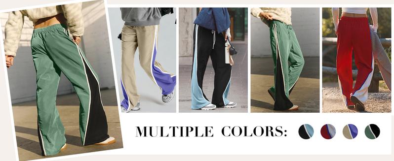 Mundoven Women Wide Leg Track Pants Y2K Parachute Pants Color Block Baggy Sweatpants Elastic Waist pants