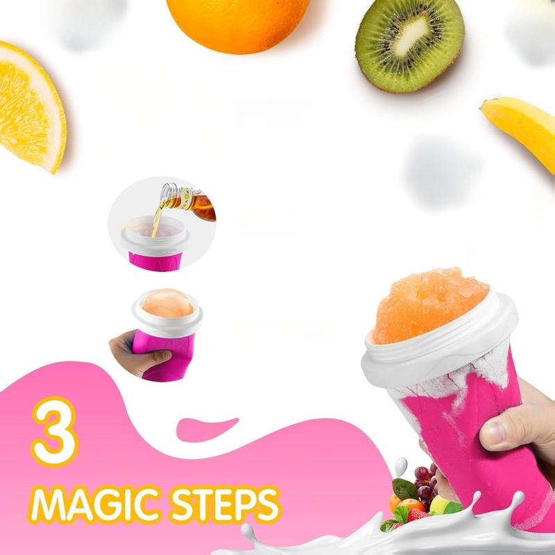 Slushy Cup & Slushy Maker Portable Smoothie Slushie Squeeze Cup for Juices, Milk and Ice Cream Make, Double Layers Silica with Lid & Straw for Kids, Friends & Family (PINK, STANDARD SIZE)