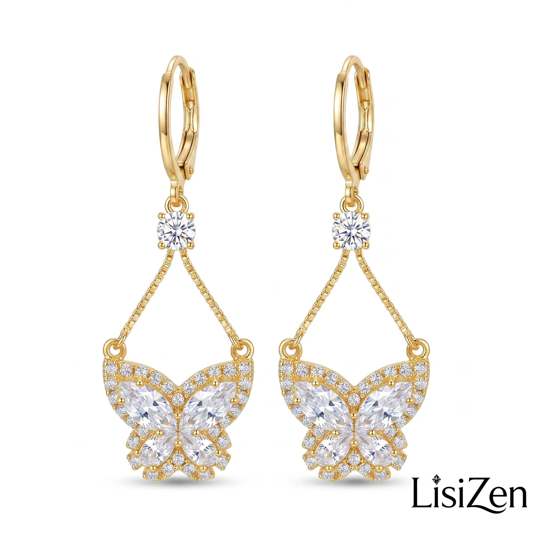 LisiZen Elegant Sweet Micro-Inlaid Zircon Butterfly Water Drop Earrings Light Luxury Super Fairy Butterfly Temperament Earrings DZEH5766