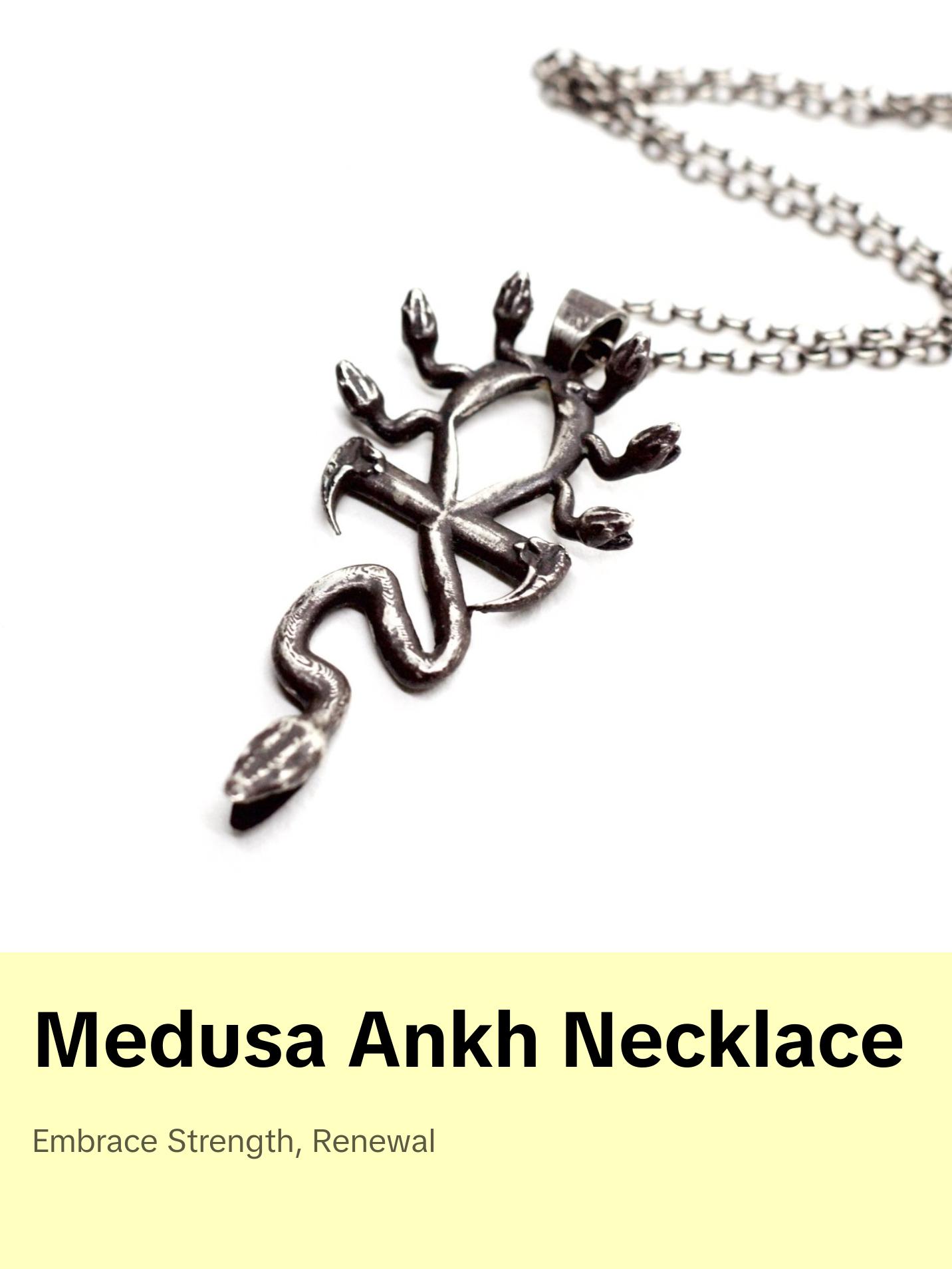 Medusa Ankh Necklace in Sterling Silver