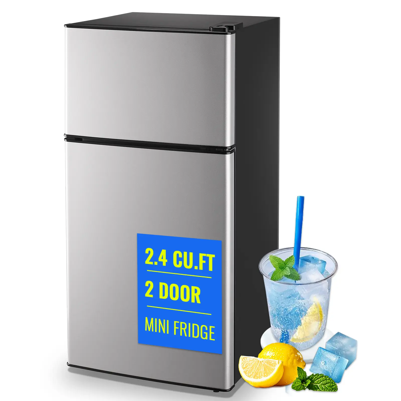 TACOOL 2.4Cu.ft Dual Door Apartment Size Mini Fridge - Energy Efficient Home Refrigerator, Beverage Refrigerator with Automatic Temperature Control, Double Door Freezers for Dorms, New, Beverage Fridge, Double Door Fridge