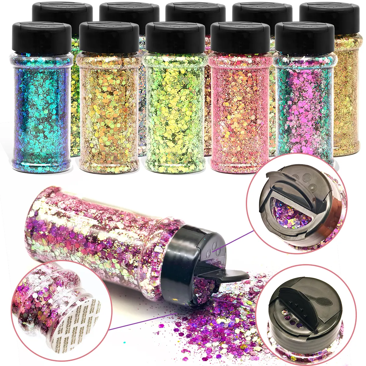 Chunky Glitter 24-Color Chameleon Holographic Body Glitter for Women and Kids Cosmetic Glitter for Eye Nail Hair Lip Craft Powder for Epoxy DIY Resin Art Festival Rhinestone Decoration Each 2oz Tumblers Making Convenient Box