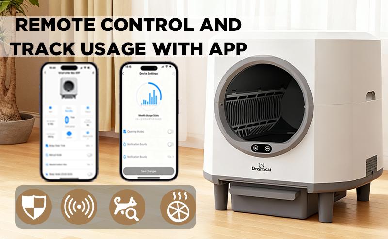 DreamCat Smart Self-Cleaning Enclosed Cat Litter Box with APP Control, Odor-Free, Moisture-Proof, Large Capacity, Automatic Cleaning, Ultra-Quiet Operation, Easy to Install & Wash, Includes Trash Bag, Deodorant Box, Floating Hair Brush high privacy