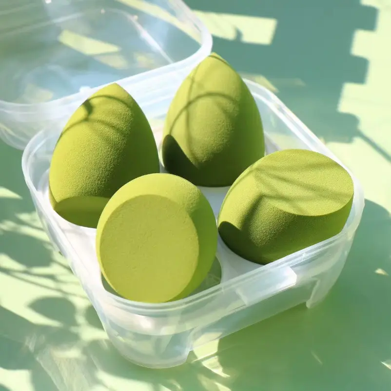 Olive Makeup Beauty Egg Foam Sponge Blender - Smoothing, Color Correction, Travel Size, Wash Reusable, with Storage Container