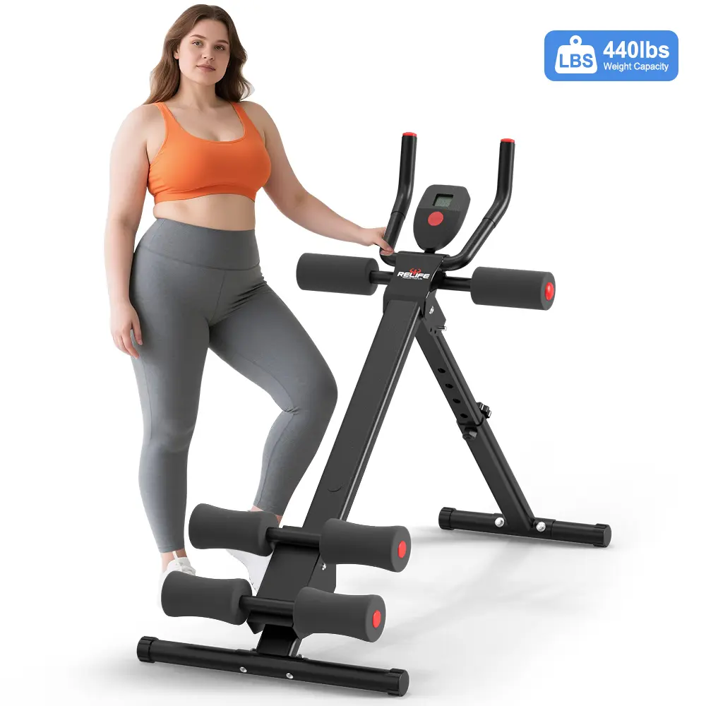 RELIFESPORTS Foldable Metal Abdominal Crunch Machine - High-Quality Rolling Wheels, Adjustable Steel Frame, LCD Display, Multi-Angle Sit-Up Assist, Home Gym Essential Ab Machine for Stomach Workout, Foldable Metal Exercise, Ab Exercise Machine