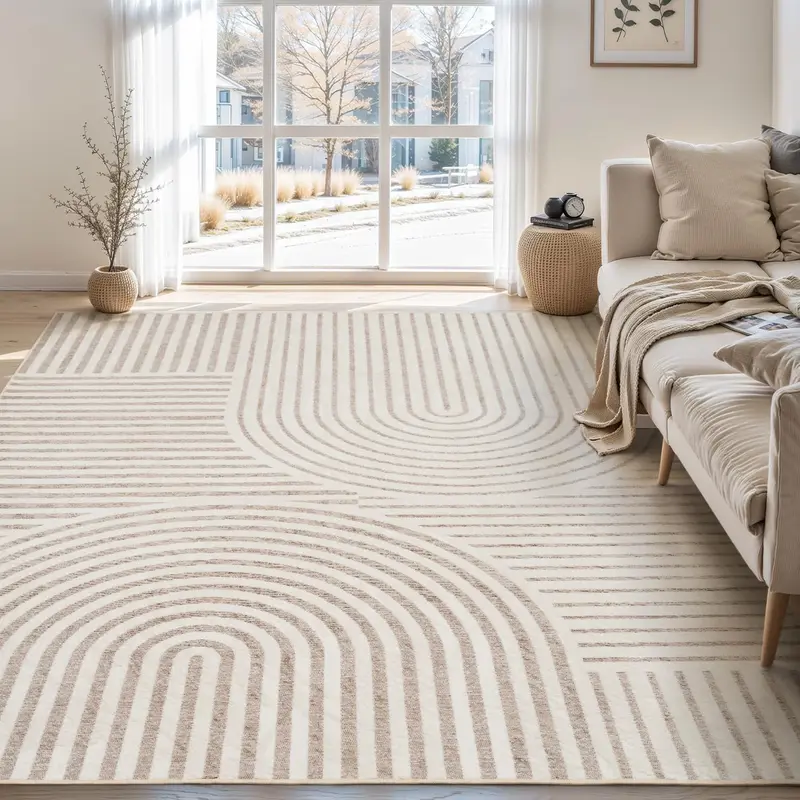 MontVoo Jacquard Textured Geometric Design Area Rug - Modern Bohemian, Low Pile, Anti-Skid, Easy-to-Care, Washable Indoor Rug for Bedroom - Aesthetic Home Decor Essential