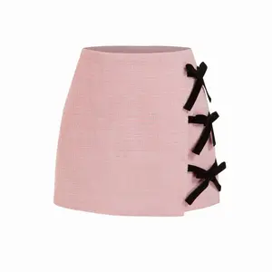 Cider Tweed Mid Rise Bowknot Mini Skirt