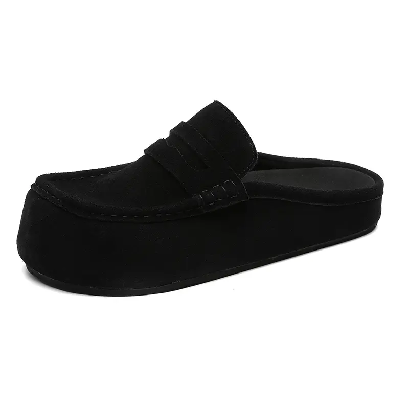 Men's Suede Platform Clogs, Vintage Slip-On Casual Shoes with Comfortable Rubber Sole for Daily Commute